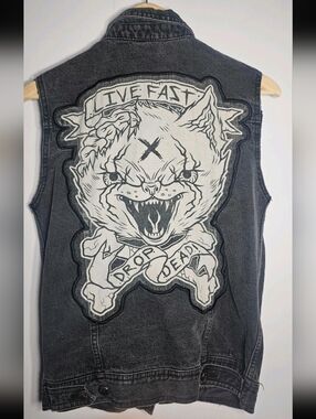 Drop Dead Mens Denim Jacket Sleeveless Size S